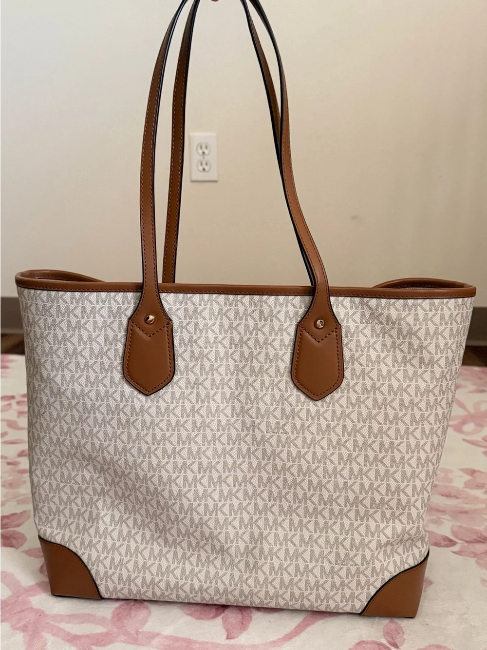 Michael Kors Cream & Brown Logo Tote with Gold Accent - Picture 3 of 3